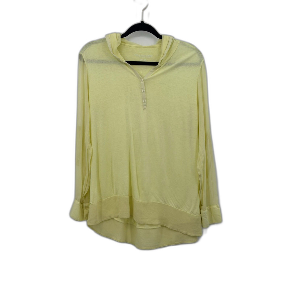 Soft Surroundings Pale Yellow Lightweight Hoodie Petite Large Silk Pullover